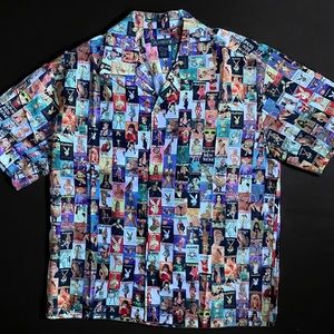 Vintage 1990s 90s Playboy Centerfold Allover Magazine Nude RARE Button Up Shirt